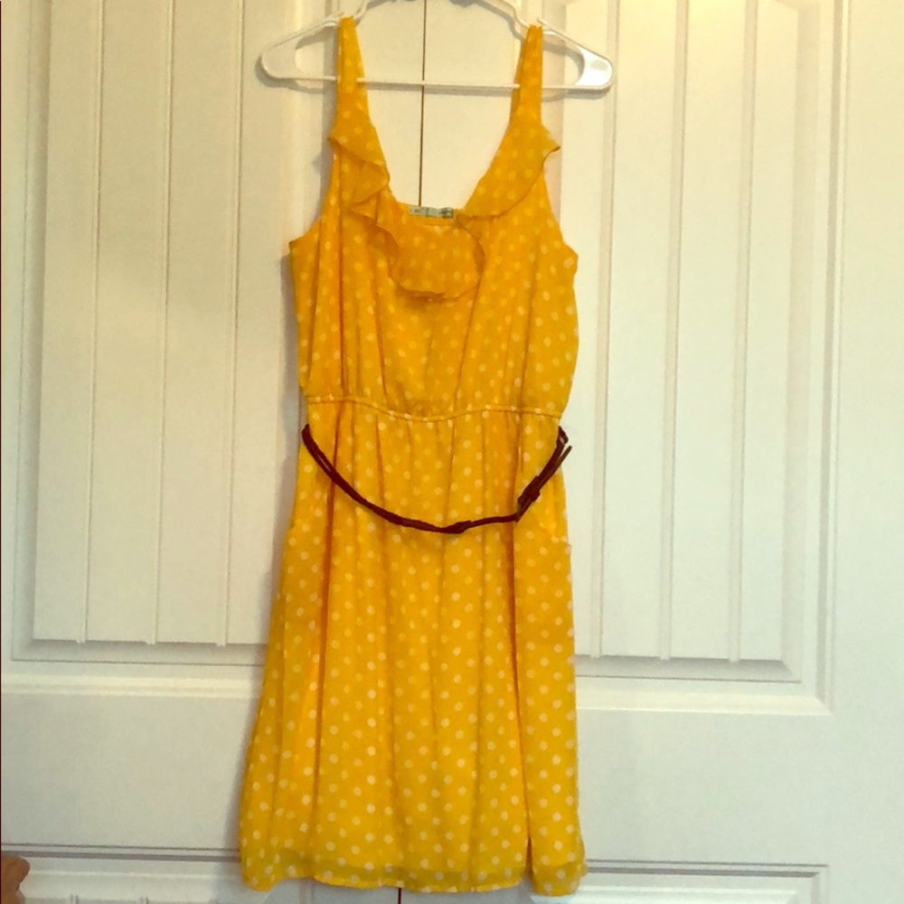 Yellow polka dot dress with pockets